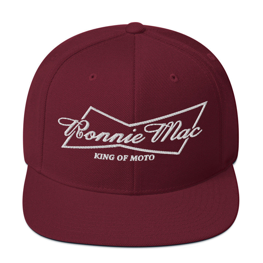 "King of Moto Snapback Hat with Embroidered Logo in Burgundy"