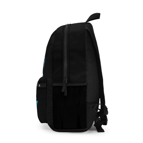 Side view of the Only 2-Strokes Lightning Backpack showcasing its sleek black design and spacious compartments.