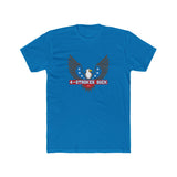 Blue '4-Strokes Suck' shirt featuring an eagle design and stars, perfect for 2-stroke enthusiasts.