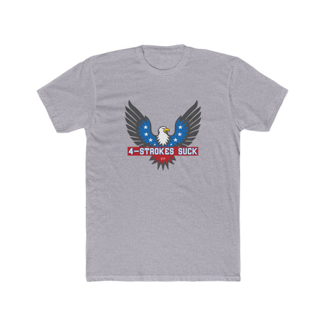 4-Strokes Suck Screamin Eagle graphic t-shirt featuring an eagle design and patriotic colors, perfect for 2-stroke enthusiasts.