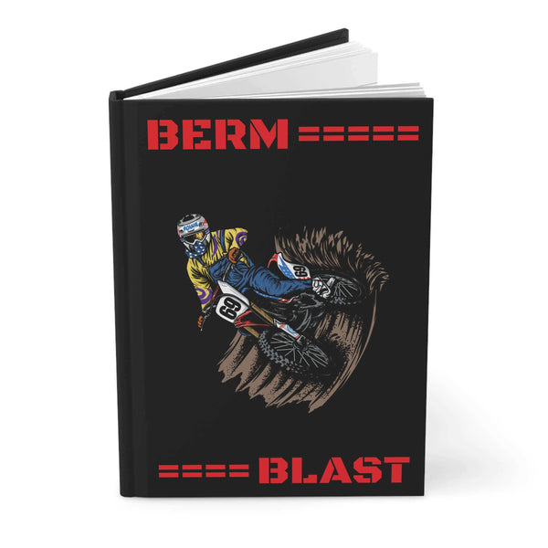 Berm Blast Hardcover Journal featuring high-resolution graphic of dirt biker in action, capturing the spirit of adrenaline-fueled dirt biking.