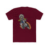 Ronnie Mac Ghost Rider King of Moto T-Shirt featuring a skeleton on a flaming bike, maroon background, epic motocross design.