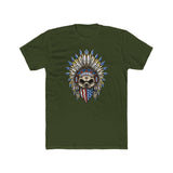 Skeleton Ronnie Shirt with American Bandana and Feathered Hat design on an olive green background