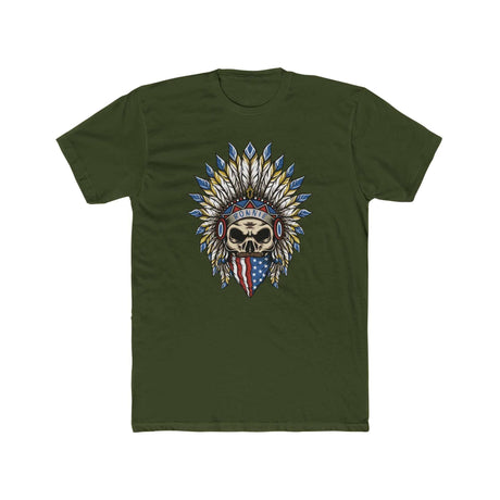 Skeleton Ronnie Shirt with American Bandana and Feathered Hat design on an olive green background