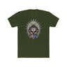 Skeleton Ronnie Shirt with American Bandana and Feathered Hat design on an olive green background