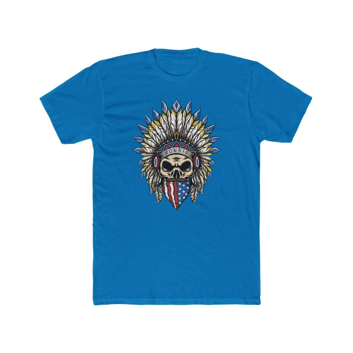 Blue Ronnie Mac Skeleton Shirt with Feathered Hat and American Bandana Design
