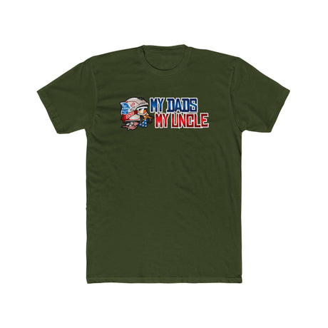 Green T-shirt with "My Dad's My Uncle" text and cartoon graphic, humorous design by Ronnie Mac.