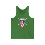 Ronnie Mac Crossbones Tank Top in green with motocross helmet graphic and crossed wrenches design.