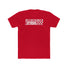 Red "Lead with the 2-Stroke" T-shirt featuring bold text and racing design for moto enthusiasts.