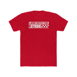 Red "Lead with the 2-Stroke" T-shirt featuring bold text and racing design for moto enthusiasts.
