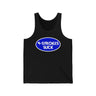 "4-Strokes Suck" black tank top with blue and white oval design for two-stroke enthusiasts from Ronnie Mac's store