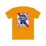 Ron's Blue Ribbon Beer shirt in bright yellow featuring a vintage-style logo and checkered design.