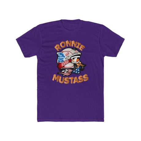 Ronnie MUSTASS T-Shirt with a redneck theme featuring a cartoon character on a purple background