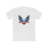White 4-Strokes Suck shirt featuring an eagle design with blue stars and red accents, perfect for 2-stroke enthusiasts.