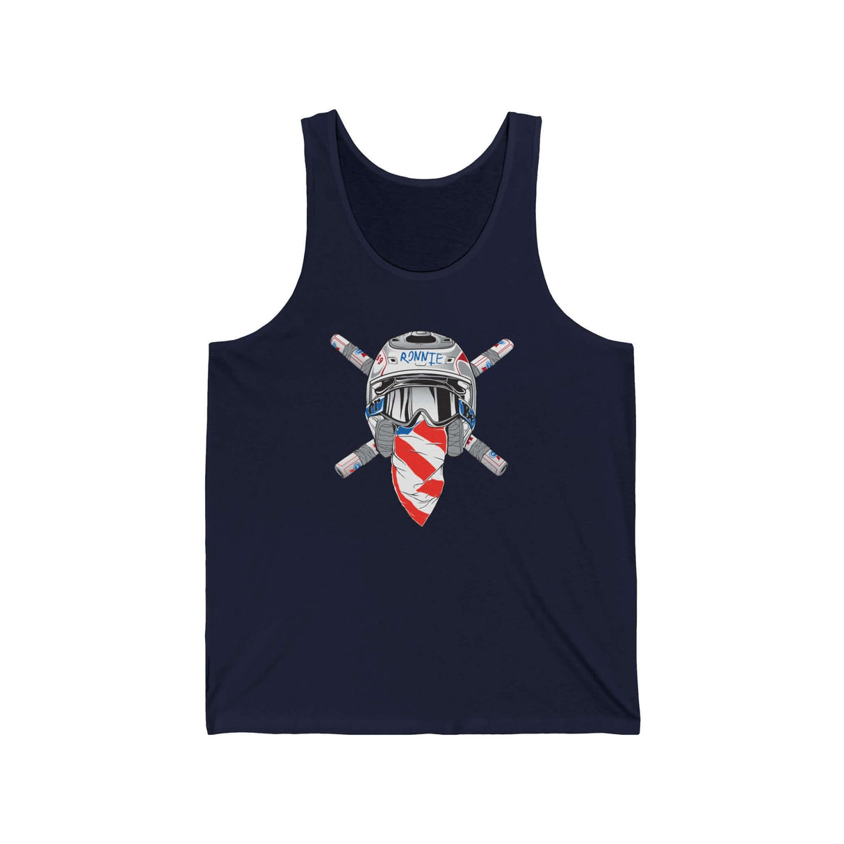 Ronnie Mac Crossbones Tank Top featuring a motorcycle helmet and crossed handlebars design, perfect for motocross fans.