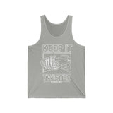Keep It Twisted Tank Top featuring gnarly twisted design for style and speed lovers, perfect for gym and casual wear.