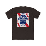 Black t-shirt featuring Ron's Blue Ribbon Beer graphic, celebrating nostalgia for classic brews.