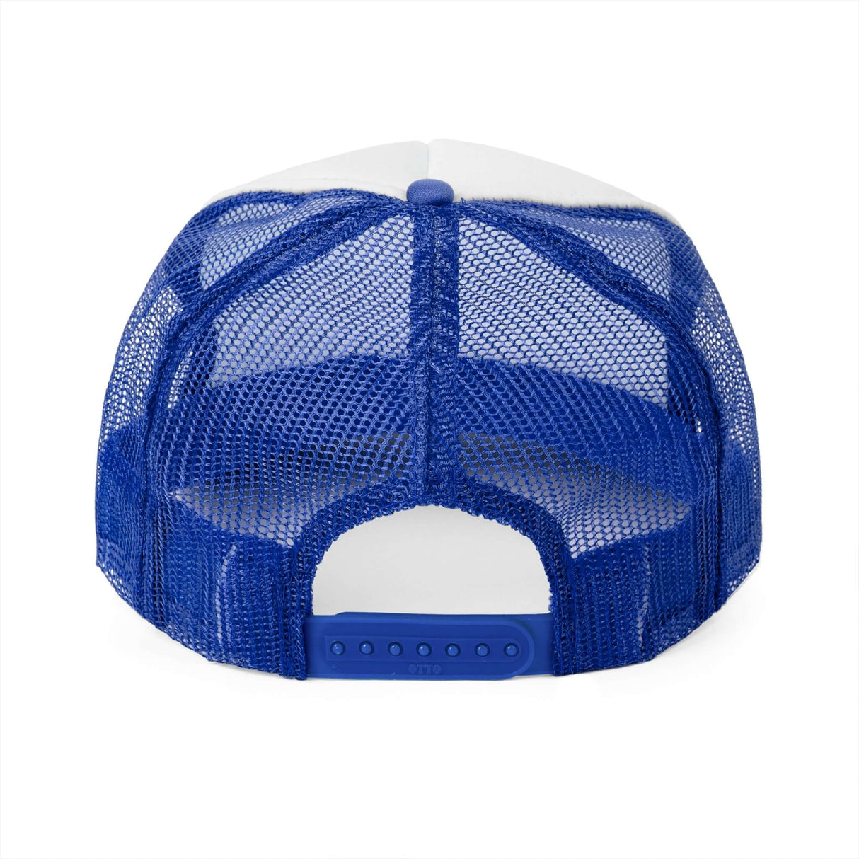 Back view of the 'Commander Vision' red, white, and blue hat featuring a durable mesh design and adjustable strap.