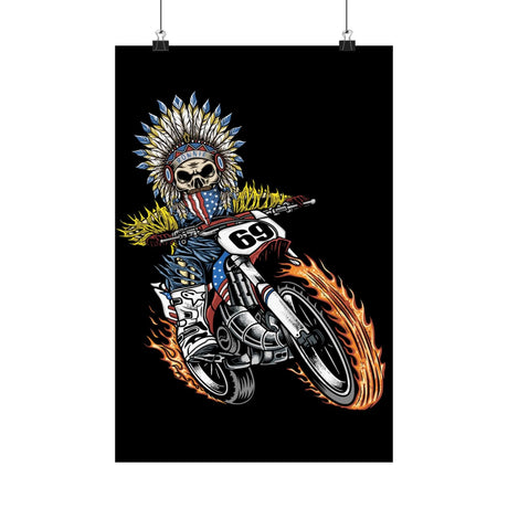 Ghost Rider Ronnie Mac King of Moto Poster with a flaming skeleton riding motocross bike in Native American headdress