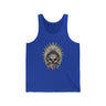 Blue Skeleton Ronnie Mac Head Tank Top with American bandana and feathered hat design for motocross enthusiasts.