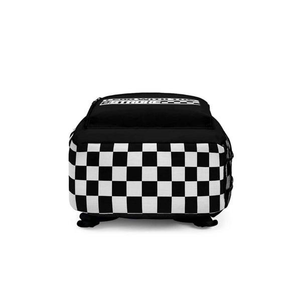 Crossbones 2-Stroke Backpack with Ronnie Mac design and checkered pattern base, perfect for speed enthusiasts.