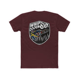Maroon shirt featuring a dirt bike stunt design with "Whip 'Em Out" slogan and Ronnie Mac illustration on the back.