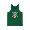 Green tank top featuring Ronnie Mac crossbones logo and retro helmet design, perfect for motocross enthusiasts.