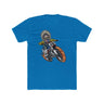 Ronnie Mac King of Moto T-Shirt featuring skeleton rider in flames, blue tee.