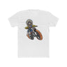 "Ronnie Mac Ghost Rider King of Moto T-Shirt with skeleton rider design, fiery wheels, and vibrant headdress on a white shirt"