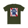 Rons Blue Ribbon Beer shirt featuring retro logo on olive green fabric, celebrating classic beer nostalgia.