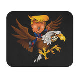 Trump cartoon riding a fierce eagle mouse pad, enhancing workspace style and productivity.