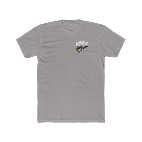 Gray "Whip 'Em Out" shirt featuring a design of a dirt bike stunt by Ronnie Mac 69 on the chest.