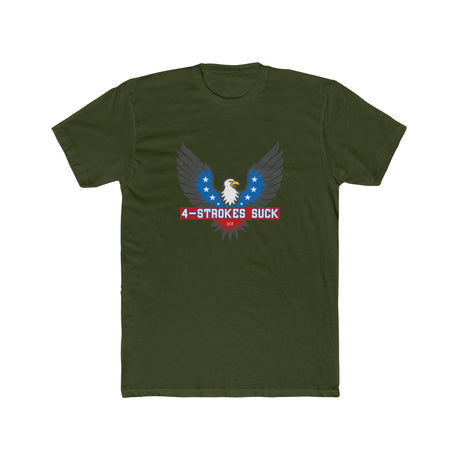 4-Strokes Suck Screamin Eagle Bird Shirt in olive green with eagle graphic and stars design. Perfect for 2-stroke enthusiasts.