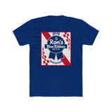 Rons Blue Ribbon Beer shirt in blue featuring a vintage-inspired design with a beer logo. Perfect for fans of Pabst Blue Ribbon.