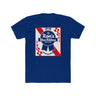Rons Blue Ribbon Beer shirt in blue featuring a vintage-inspired design with a beer logo. Perfect for fans of Pabst Blue Ribbon.