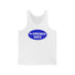 "4-Strokes Suck" white tank top with blue oval design and white text for two-stroke enthusiasts from Ronnie Mac's store