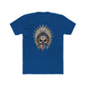 Skeleton Ronnie Mac shirt with American bandana and feathered hat design on blue background, celebrating motocross spirit.