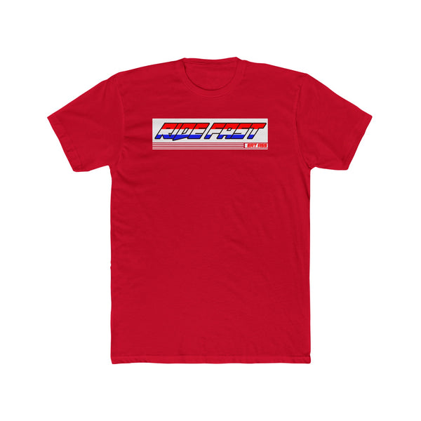 Red "Ride Fast, Eat Ass" T-Shirt with Bold Printed Slogan from Ronnie Mac’s Collection