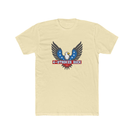 4-Strokes Suck Screamin Eagle Bird Shirt featuring eagle design and red, white, blue colors on a yellow background.