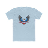 Light blue t-shirt featuring a bold eagle design with '4-Strokes Suck' text, perfect for 2-stroke motorcycle enthusiasts.
