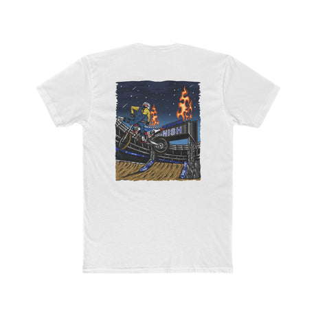 Supercross Mac Nac Shirt featuring a graphic of Ronnie Mac performing a stunt under a night sky.
