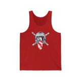 Ronnie Mac Crossbones Tank Top in red featuring a bold graphic design of a helmet and crossed handlebars.