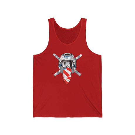 Ronnie Mac Crossbones Tank Top in red featuring a bold graphic design of a helmet and crossed handlebars.