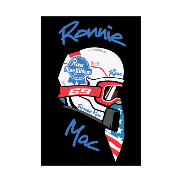 Ronnie Mac Helmet Poster - Iconic motocross helmet design with patriotic colors and bold signature. Perfect for motocross enthusiasts.