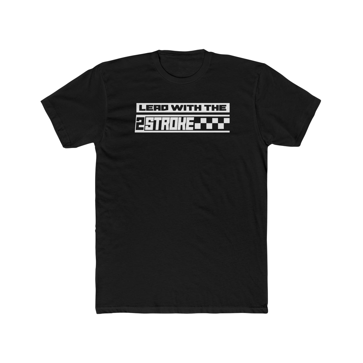"Lead with the 2-Stroke black t-shirt with bold print for motorbike enthusiasts"