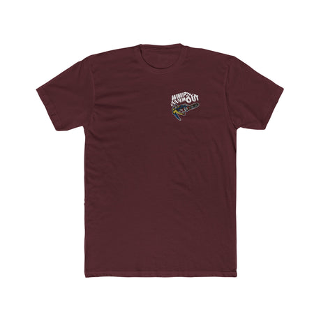 Maroon "Whip 'Em Out" dirt bike stunt t-shirt featuring Ronnie Mac 69 design on the front.
