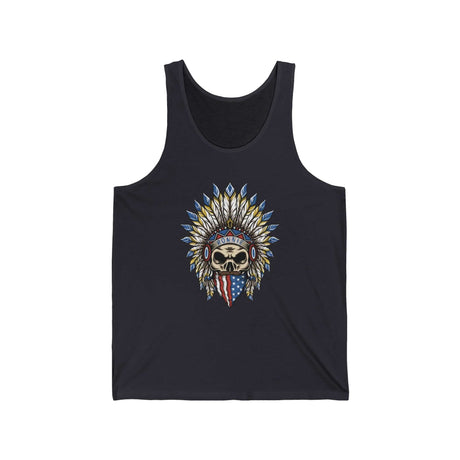 Skeleton Ronnie Mac Head Tank Top with American Bandana and Feathered Hat Design
