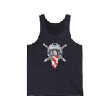 Black tank top featuring Ronnie Mac crossbones logo and helmet design, perfect for motocross enthusiasts.
