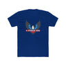 Blue t-shirt featuring eagle design and text "4-Strokes Suck" for 2-stroke enthusiasts.