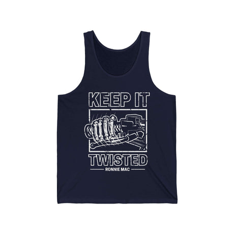 Keep It Twisted Tank Top with gnarly twisted design and "Ronnie Mac" text in the center, perfect for gym and casual wear.